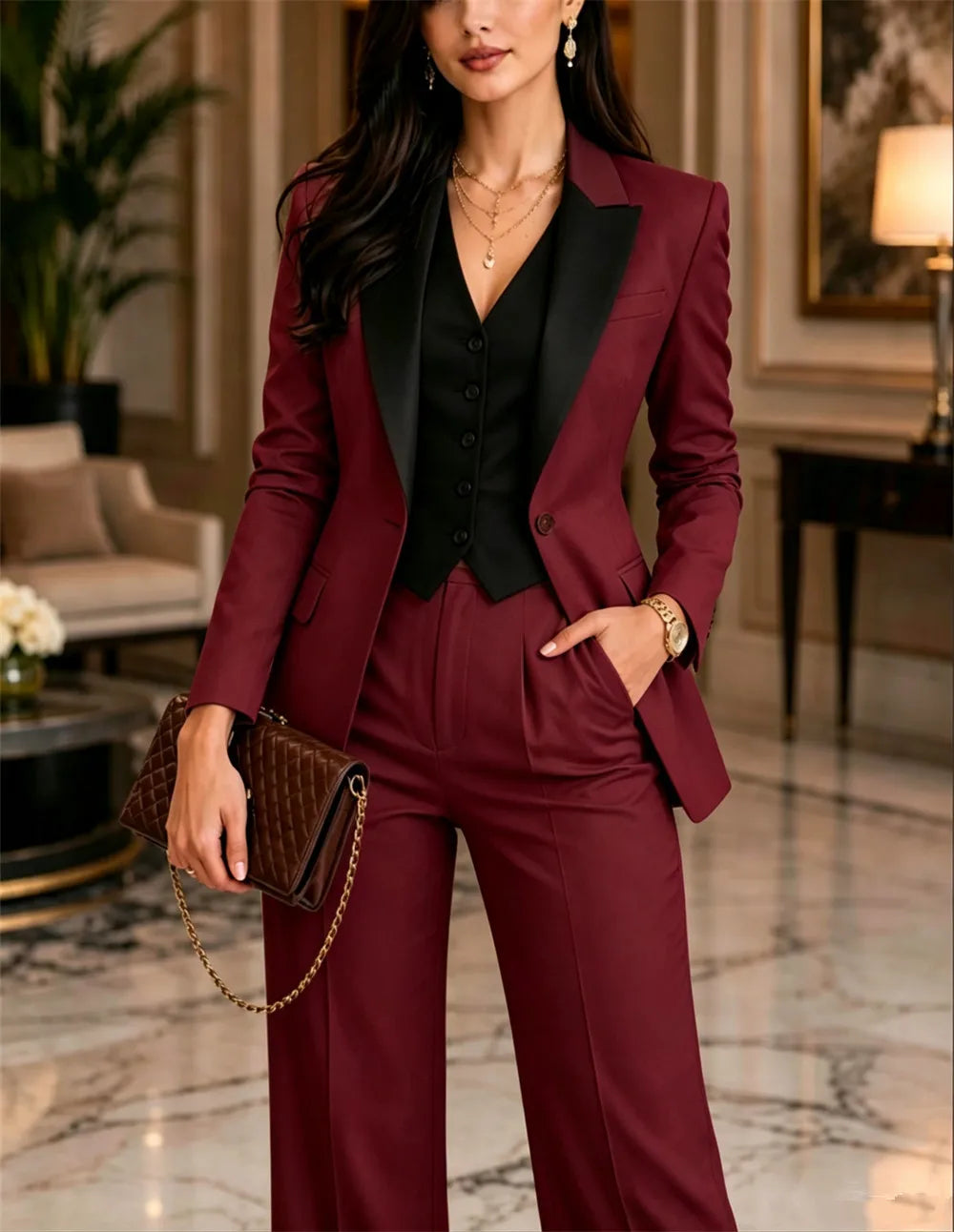 Elegant Slim Fit Three Piece Business Suit for Women