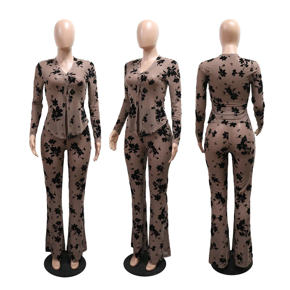 Sheer Floral Mesh Two Piece Matching Set for Women