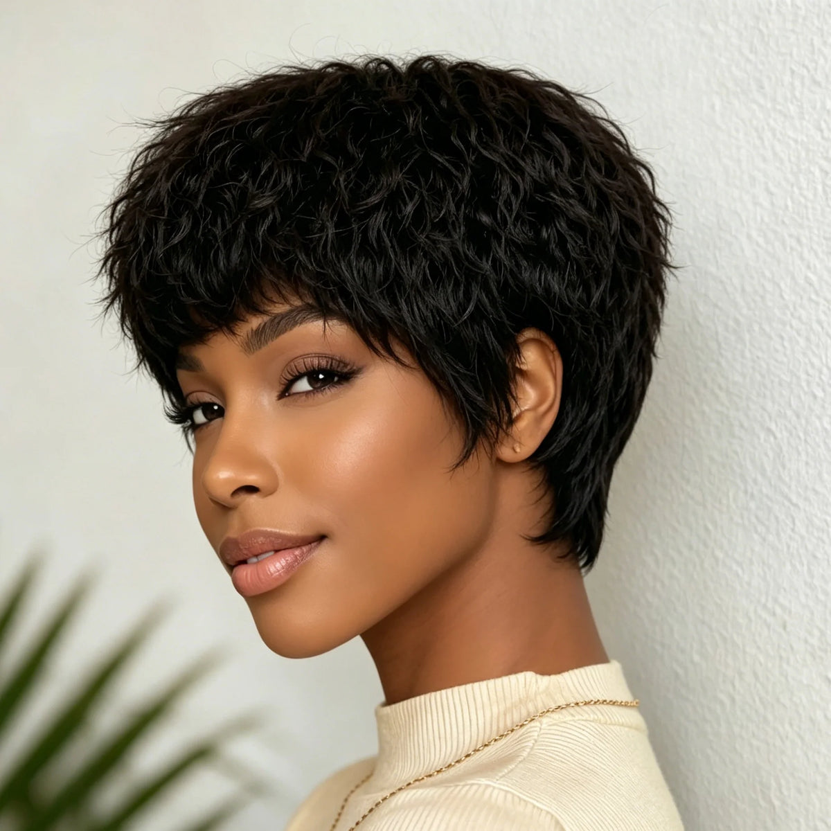Short Jerry Curly Pixie Cut Human Hair Wig for Women