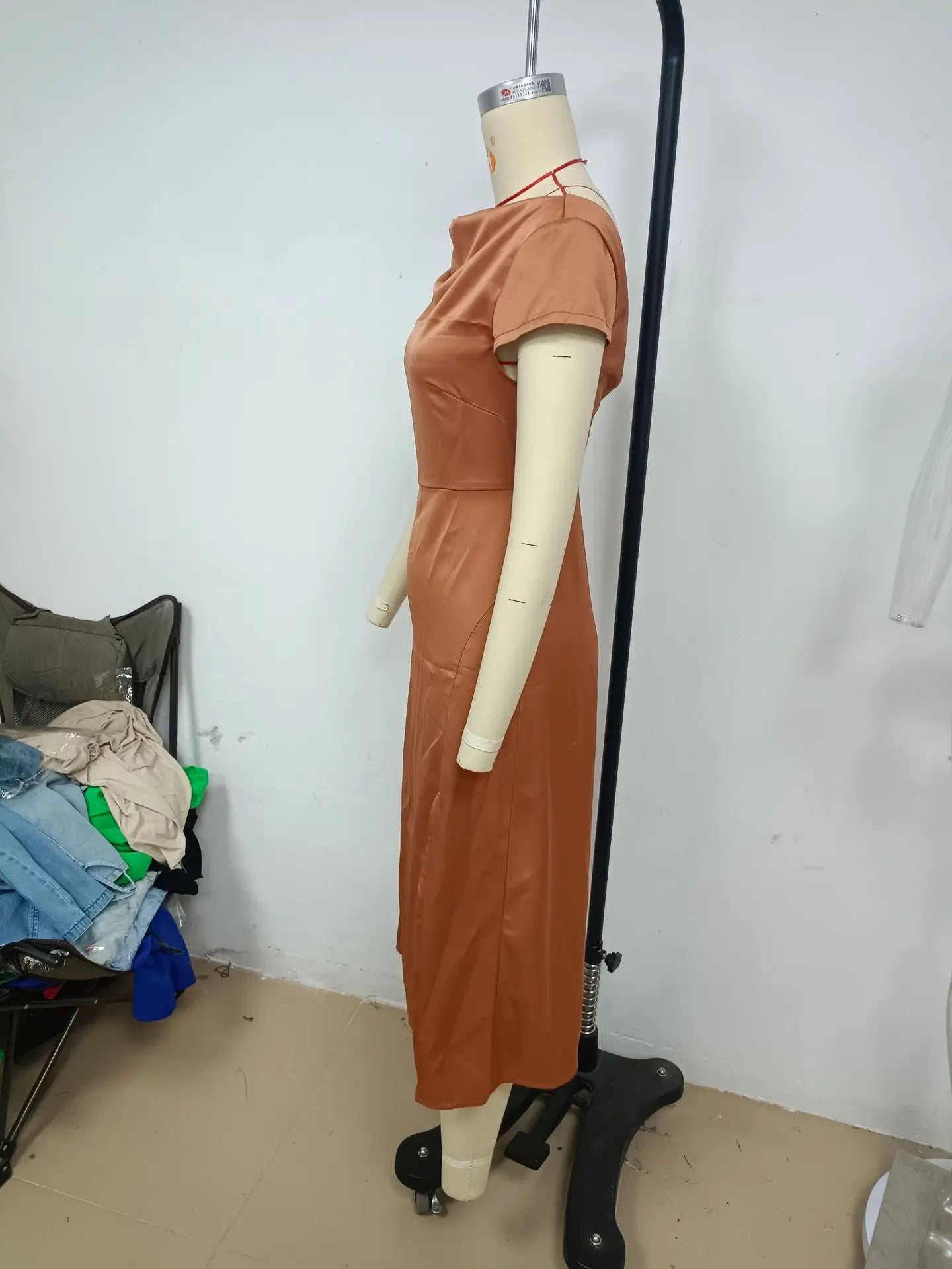 Elegant Solid Color Satin Slim Backless Slit Dress for Women