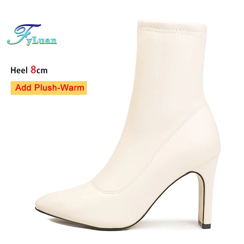 Pointed Leather High Heel Ankle Boots