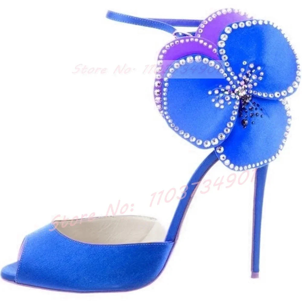 Pink Satin Crystal Peep Toe Stiletto Sandals for Women