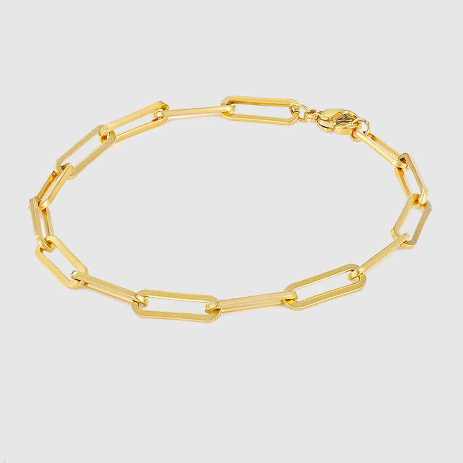 Gold Tone Stainless Steel Figaro Chain Bracelet for Women