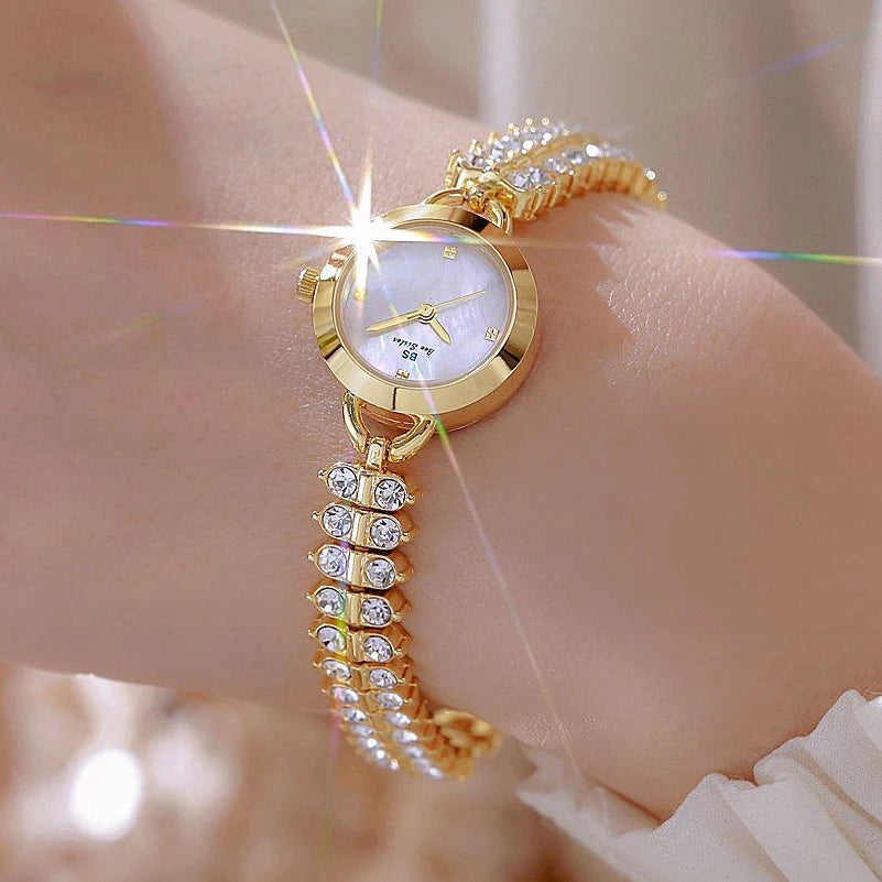 Small Diamond Accent Gold Chain Quartz Watch for Women
