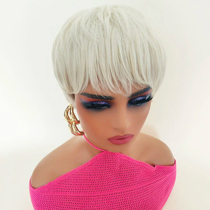Natural Short Layered Pixie Wig With Bangs For Women