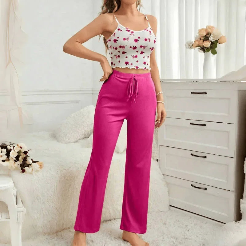 Two Piece Sets Womens Outfits Summer 2024 New Pajama Tank Top Home Clothes Strap Pants Casual and Comfortable Vests Suit Female