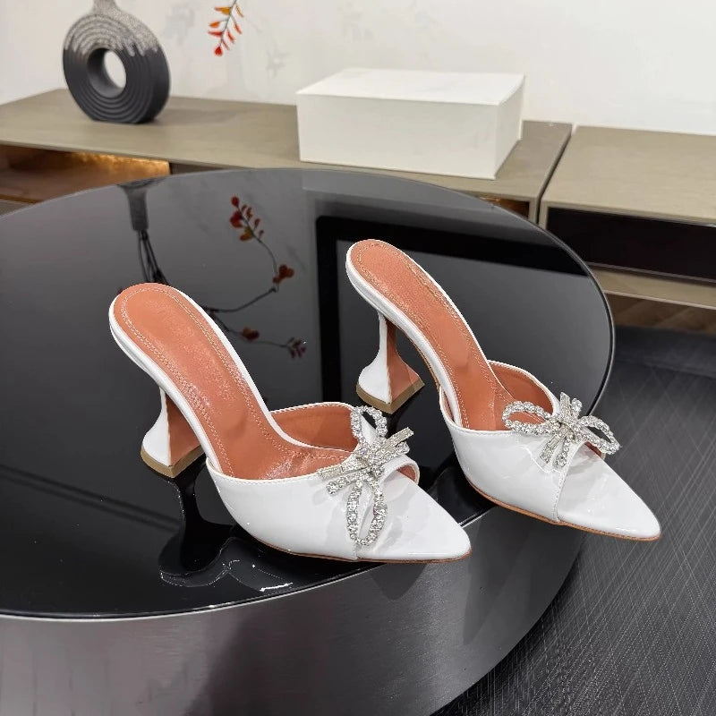Bow Rhinestone Pointed Toe High Heel Sandals for Women