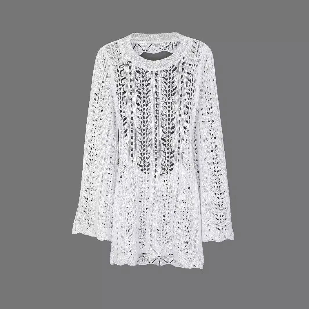 Crochet Backless High Neck Openwork with Scalloped Hem Mini Dress for Women