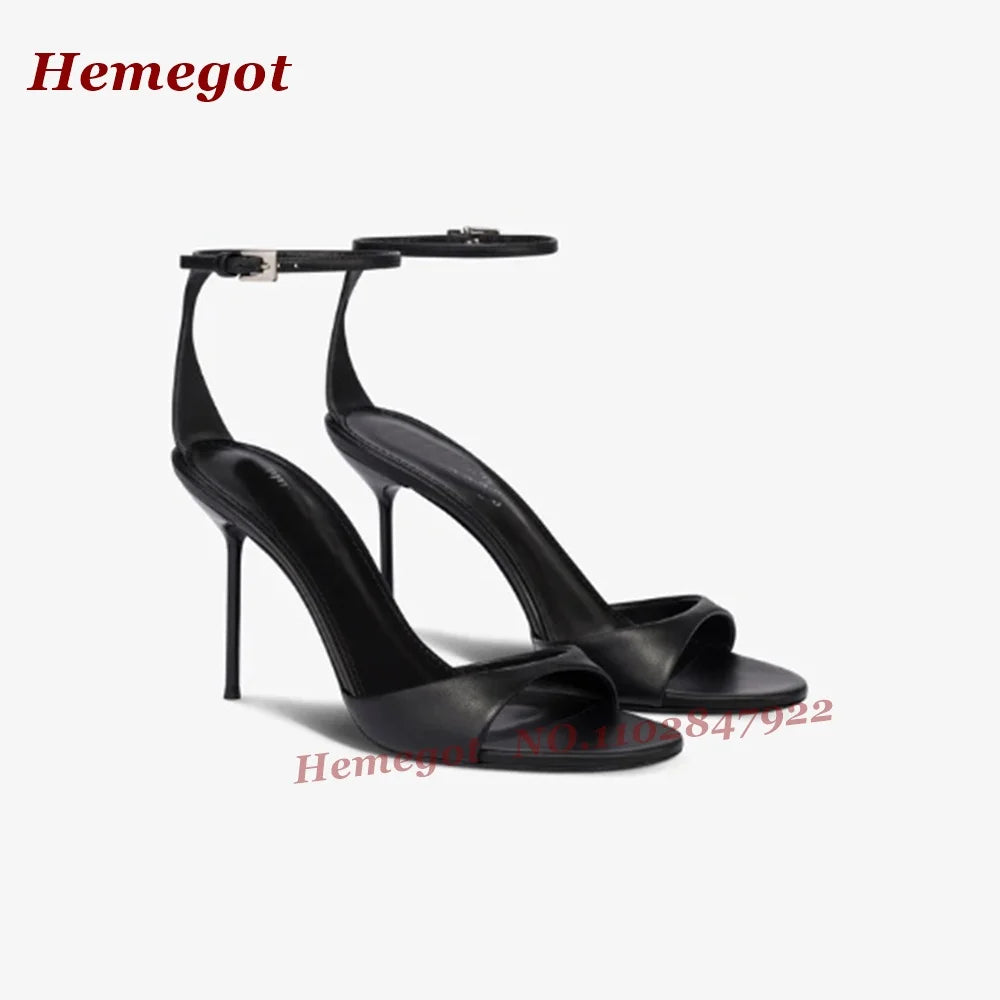 Satin Pink Buckled Ankle Stiletto Sandals with One Strap for Women
