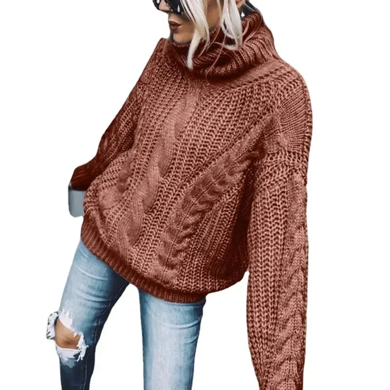 Oversized Chunky Knit Turtleneck Sweater for Women