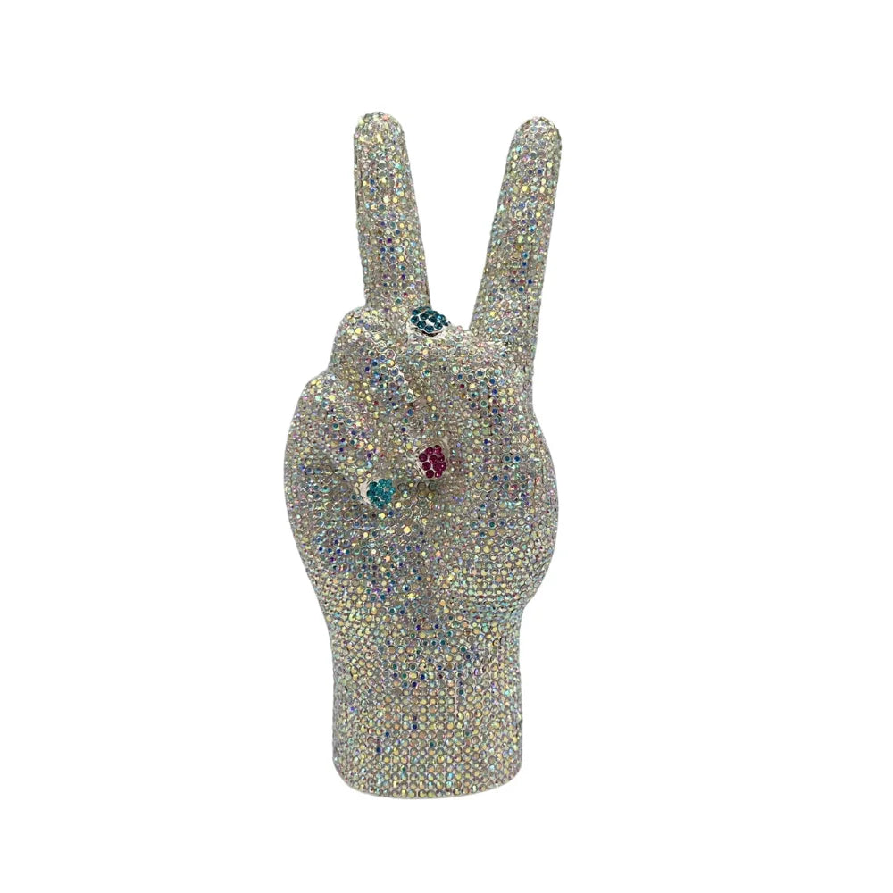 XIYUAN Victory Hand Crystals Evening Bags Women Rhinestones Purses Metallic Clutch Purse Lady Fashion Handbags Wedding Party Bag