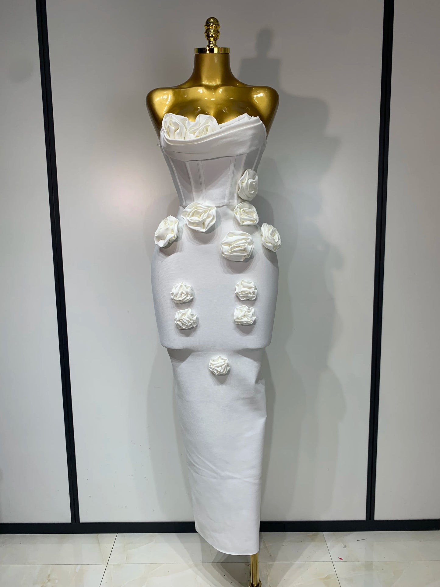 2025 Newest Women Sexy Strapless Backless Red Flower Midi Bandage Dress Celebirty Elegant Evening Club Party Birthday Dresses