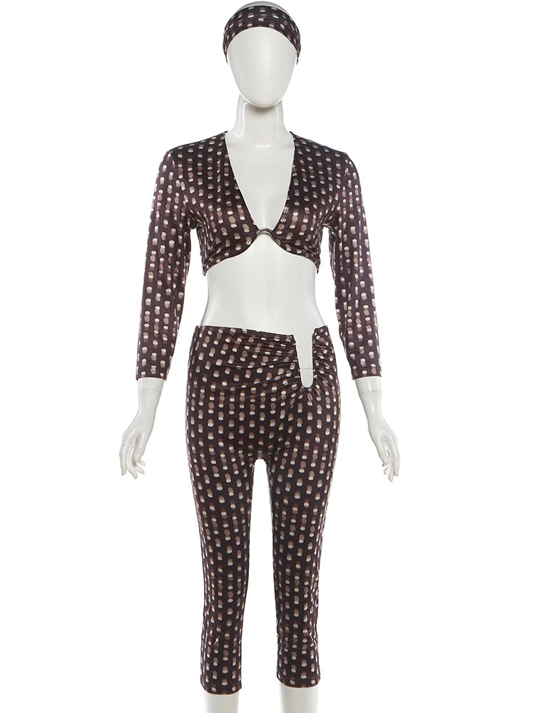 Polka Dot Three Piece Streetwear Outfit Set for Women