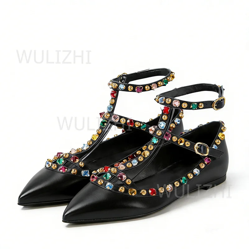 Vibrant Gemstone Rivet Openwork Sandals