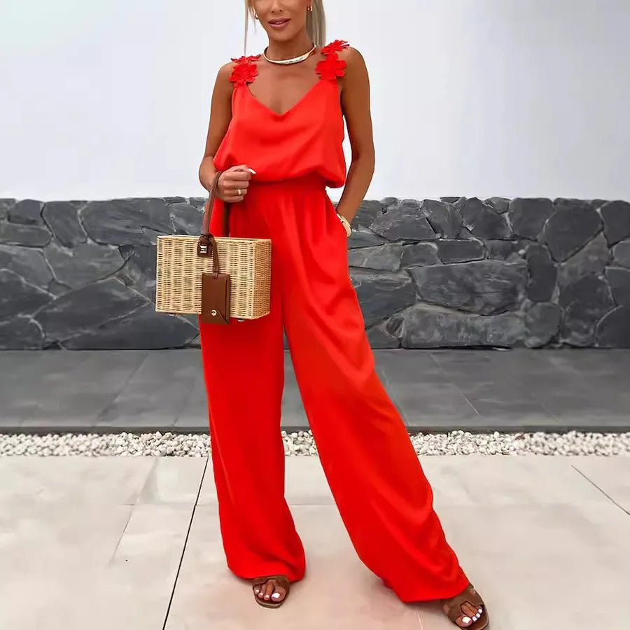 2024 Ladies Off Shoulder Sleeveless Jumpsuit Summer Women Casual Solid Rompers Streetwear Long Playsuits Overalls With Pockets