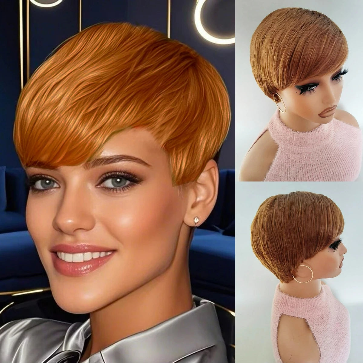 Natural Short Layered Pixie Wig With Bangs For Women