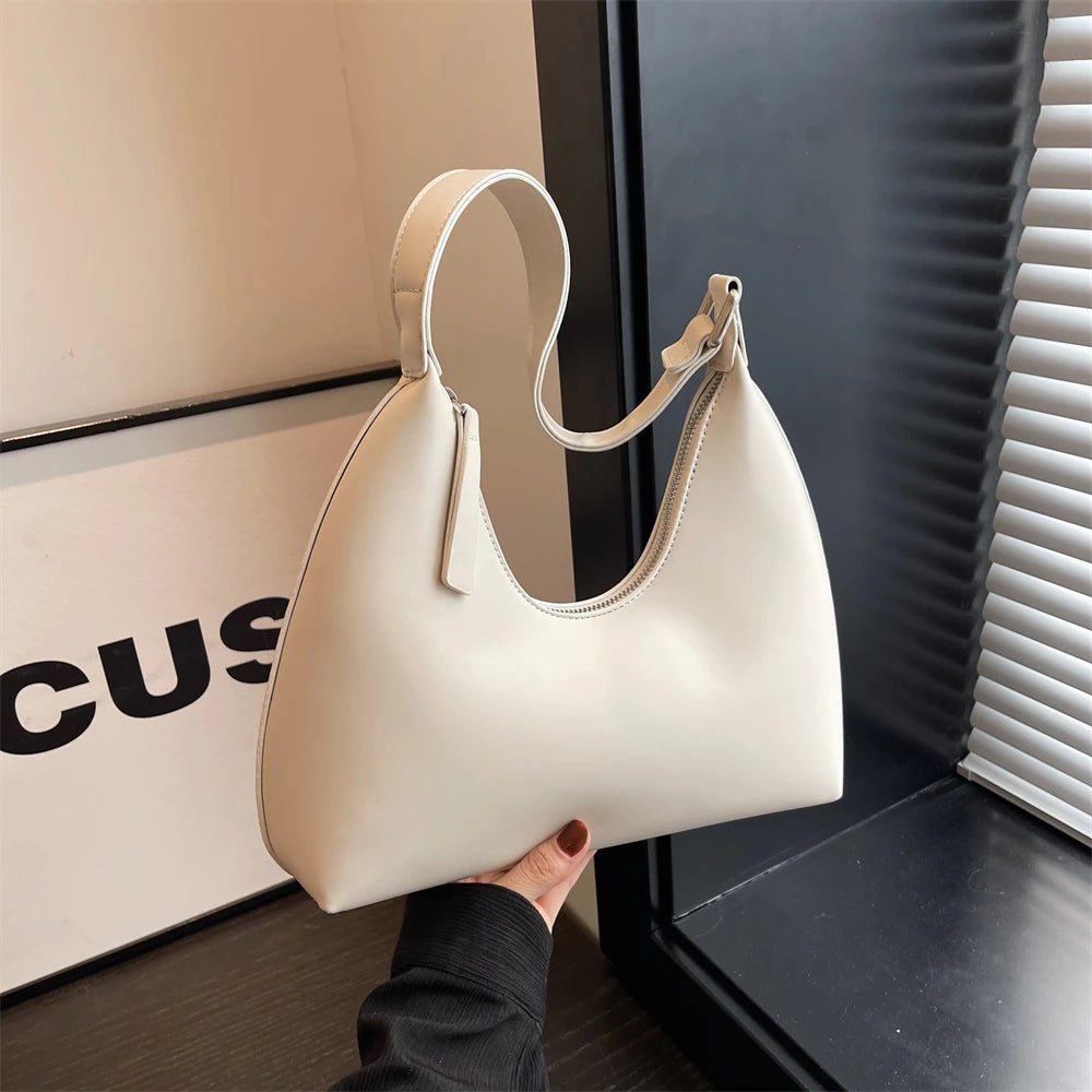 Minimalist Pure Color Polyurethane Leather Shoulder Bag for Women