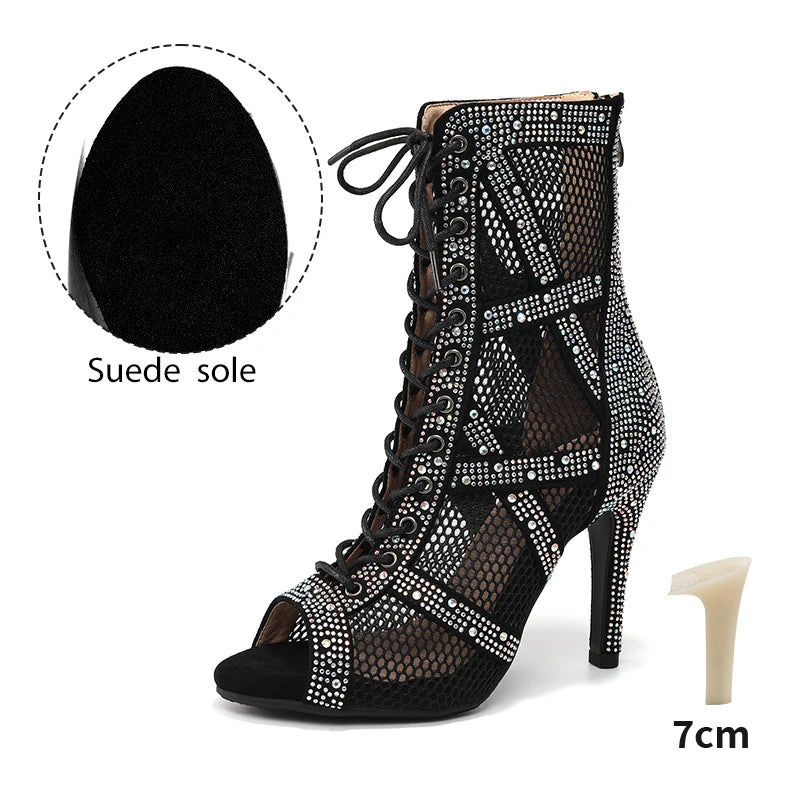 Rhinestone Stiletto Latin Dance Ankle Boots for Women