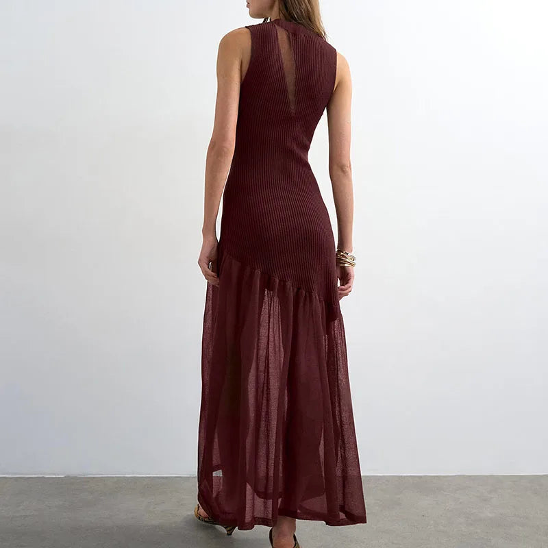 Sleeveless Mesh Patchwork A-Line Dress