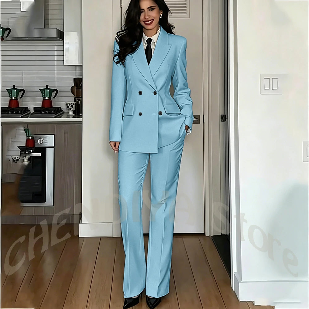 Modern Lady Pure White Suit Double Breasted Peak Lapel Casual Chic Women Suit Formal Dinner Party Business Office Outfit Costume