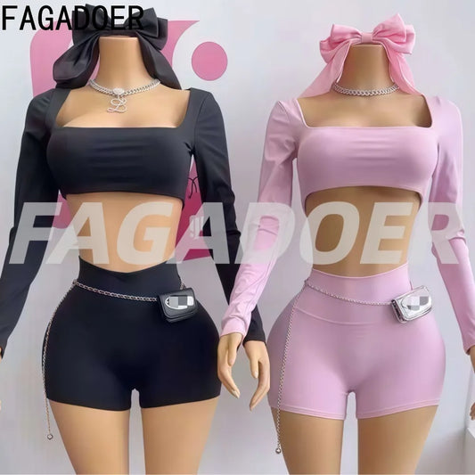 Sporty U-Neck Crop Top With Shorts Set