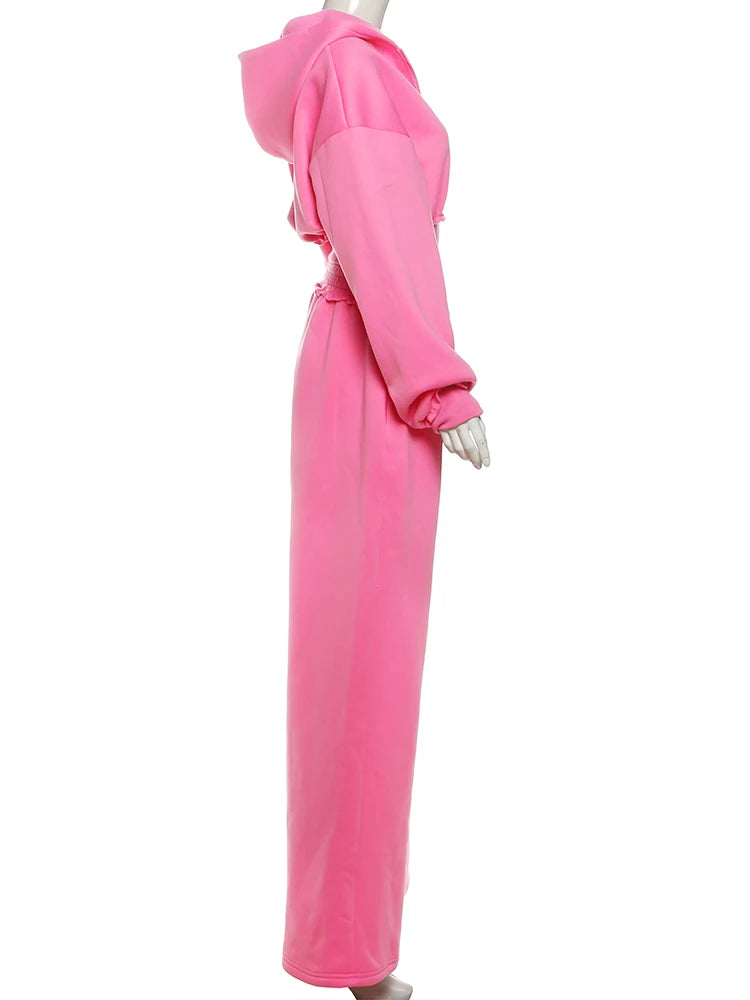 Patchwork Zip Hooded Crop Tracksuit Set