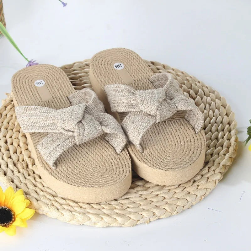Butterfly Knot EVA Cross Strap Flat Sandals for Women