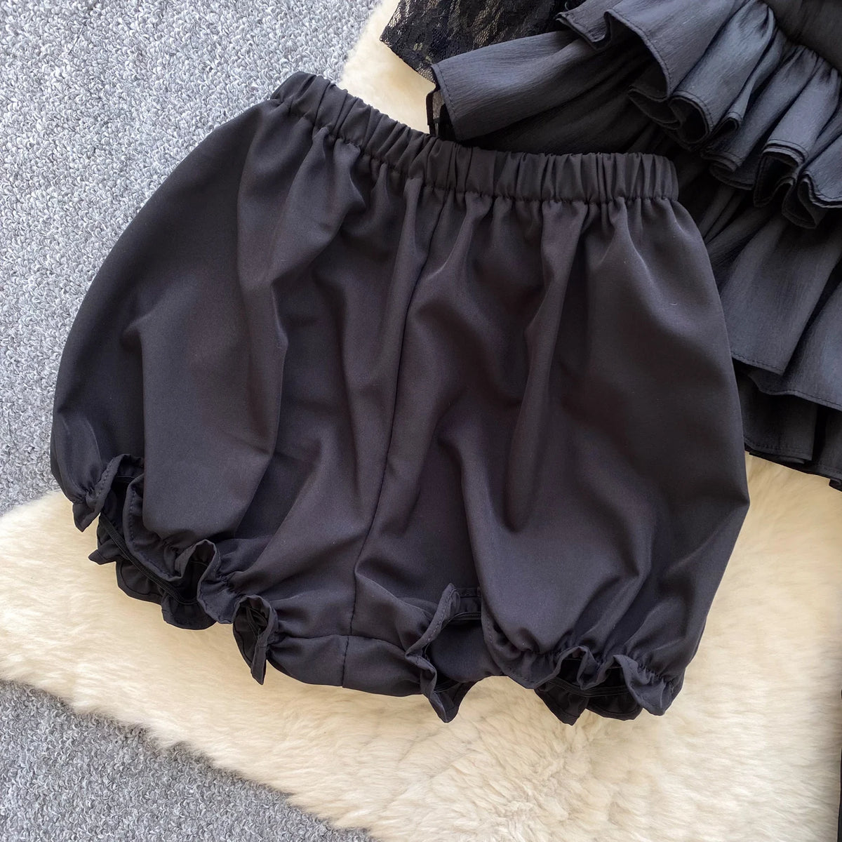 Lace Chiffon Mini Dress With Ruffles and Shorts for Women