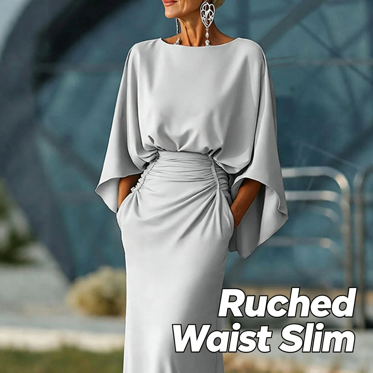Satin Backless Ruched Evening Gown