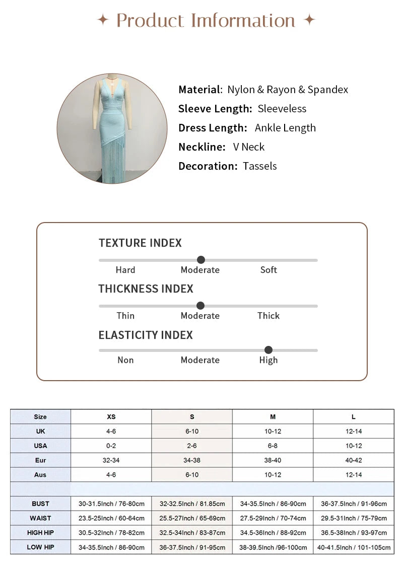 Light Blue Halter Neck Sleeveless Fringe Bandage Maxi Dress for Women