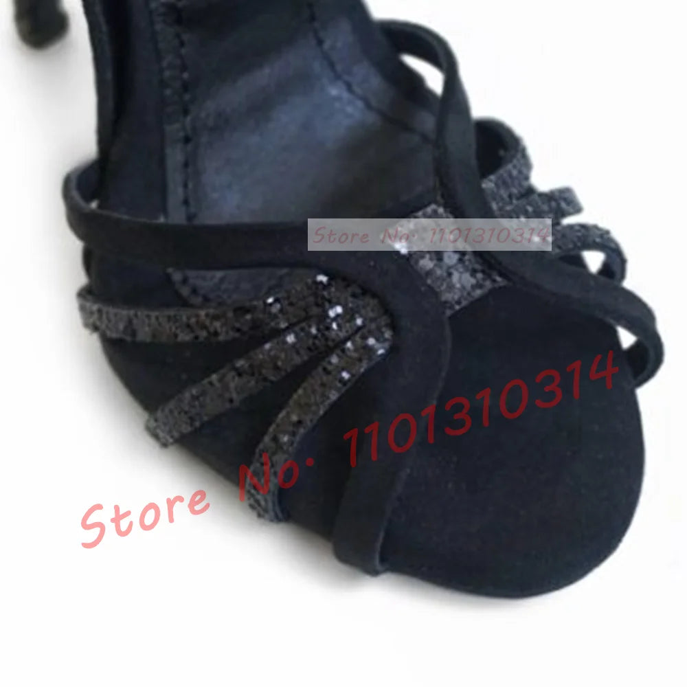 Fuchsia Suede Glitter Cross Strap Sandals for Women