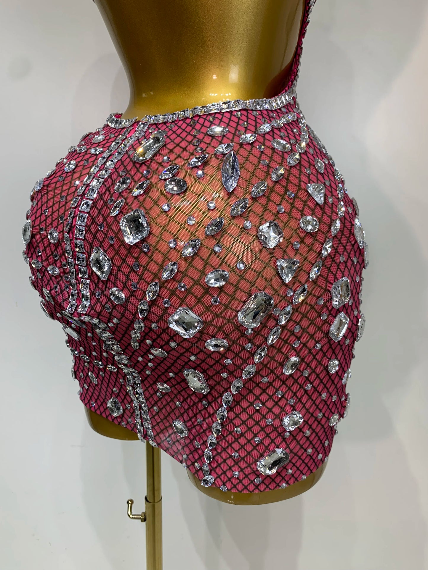 Sexy Sparkly Diamond Backless Short Dress 2025 Women Sleeveless Mesh See Through Evening Birthday Gown Singer Stage Outfit