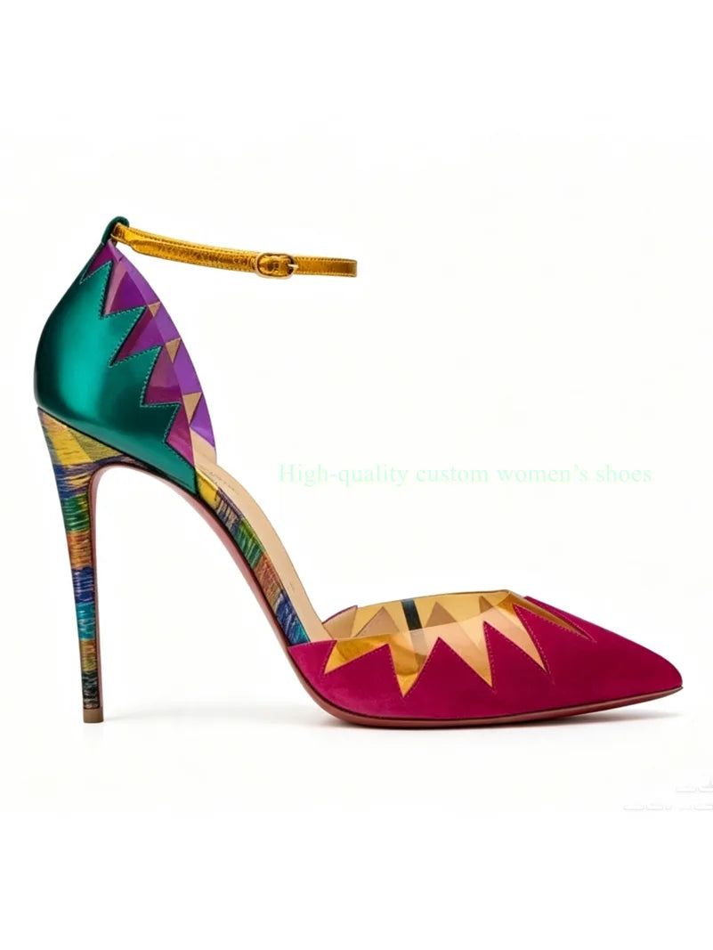 Rainbow Velvet Pointed Toe Stiletto Sandals For Women