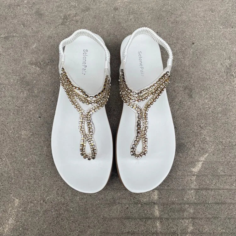 Comfortable Rhinestone Open Toe Flat Sandals for Women