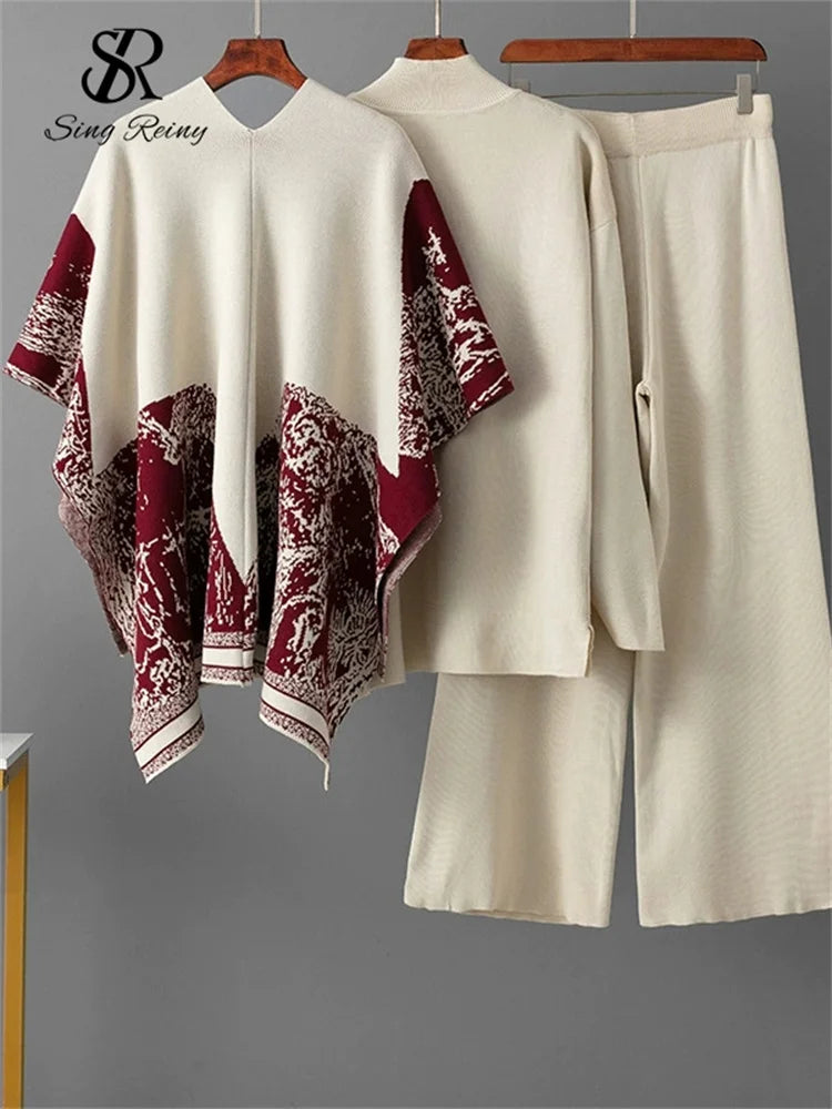 Loose Jacquard Knit Sweater and Wide Leg Pants Set for Women