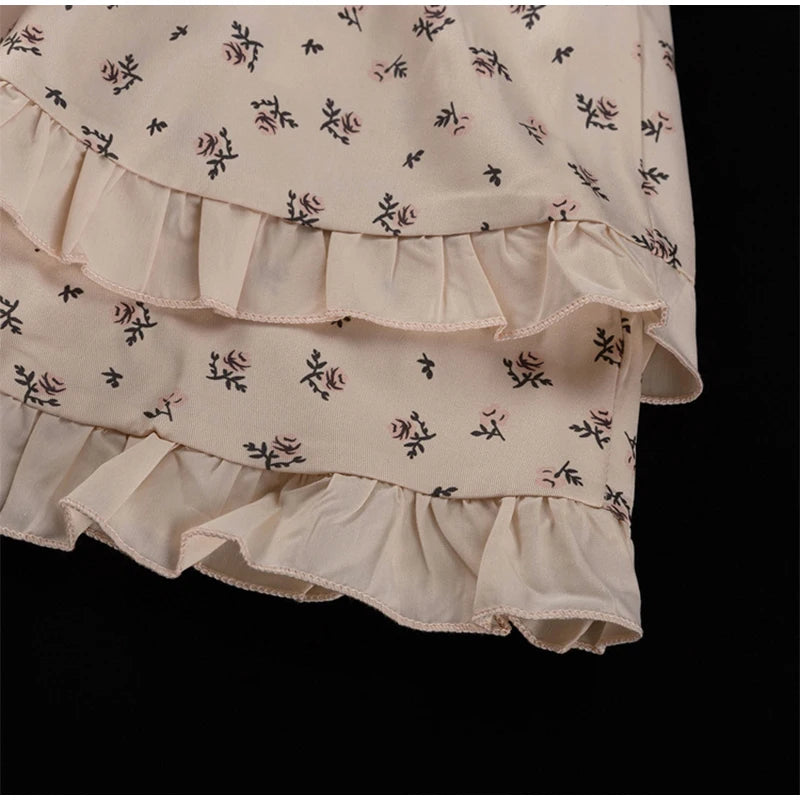V Neck Button Lantern Sleeve Print Waistband Dress for Women