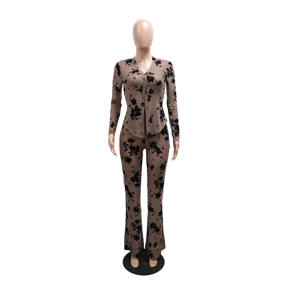 Sheer Floral Mesh Two Piece Matching Set for Women