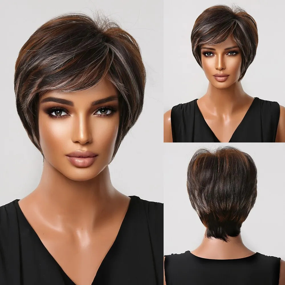 Natural Black Heat Resistant Pixie Cut Wig for Women