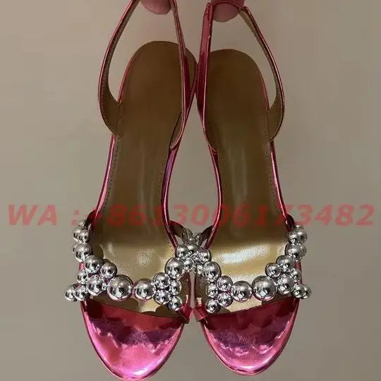 Metallic Leather Open Toe Slingback High Heel Sandals For Women