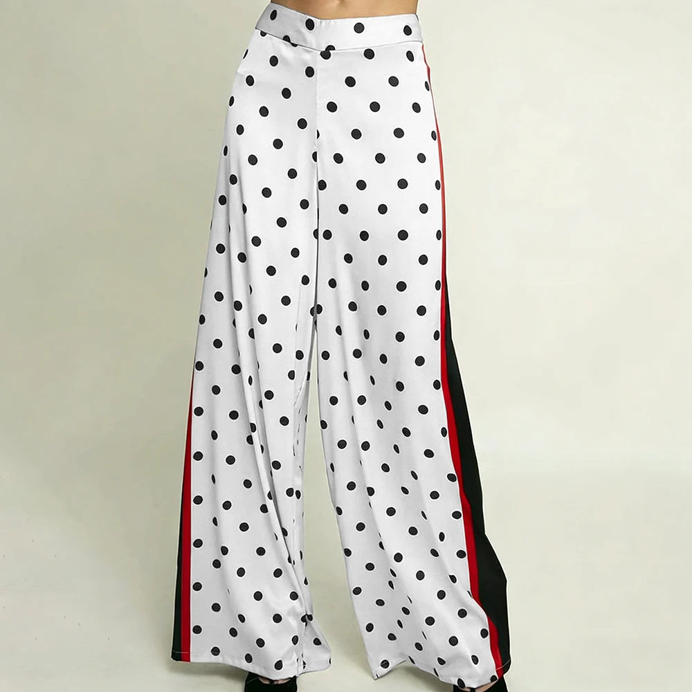 Elegant High Waist Polka Dot Wide Leg Satin Pants For Women