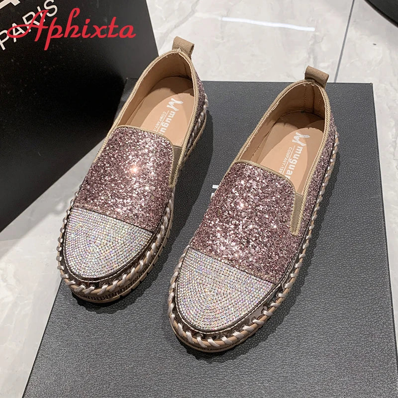 Soft Faux Leather Sequined Platform Loafers For Women