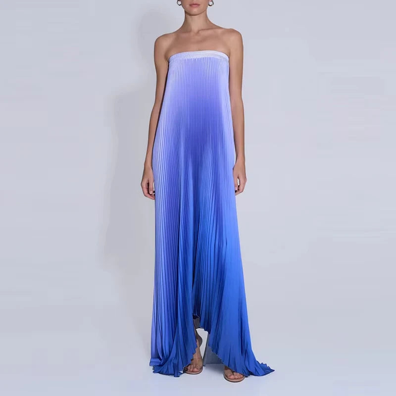 Women Elegant Big Hem One Shoulder Party Dress Show Style Pleated Gala Gowns Banquet New 2024 Gradient Tube Tops Evening Dress