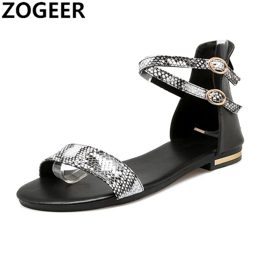 Snake Print Leather Gladiator Sandals