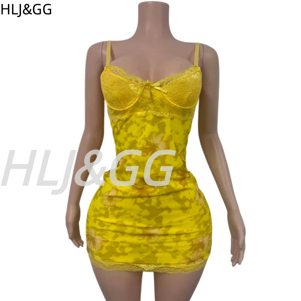 Leopard Print Lace Spaghetti Strap Bodycon Dress for Women