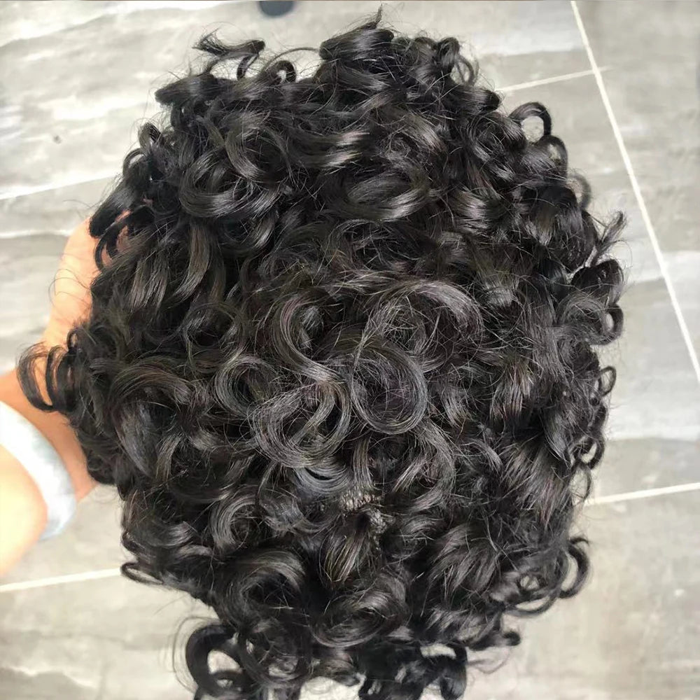 Curly Human Hair Toupee Replacement System for Women
