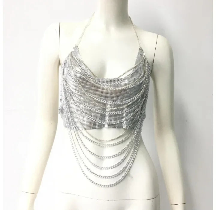 Sexy Tops Woman Streetwear Fashionable and Versatile Multi-layer Chain Y2k Sleeveless Strap Vest for Female Summer 2025 New