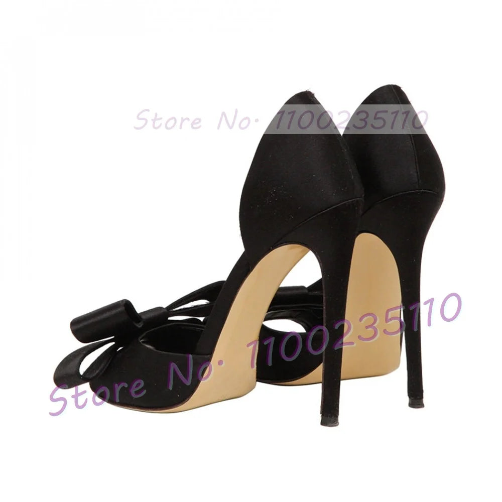 Elegant Rose Red Satin Bowknot Peep Toe Pumps for Women