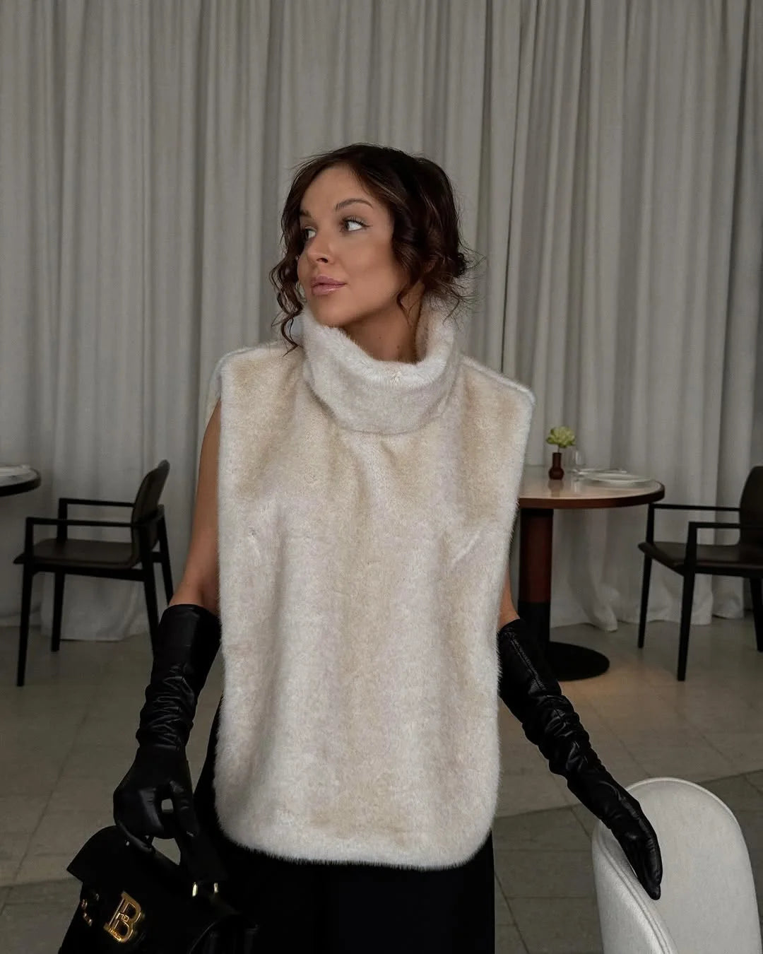 Mandarin Collar Faux Fur Vest