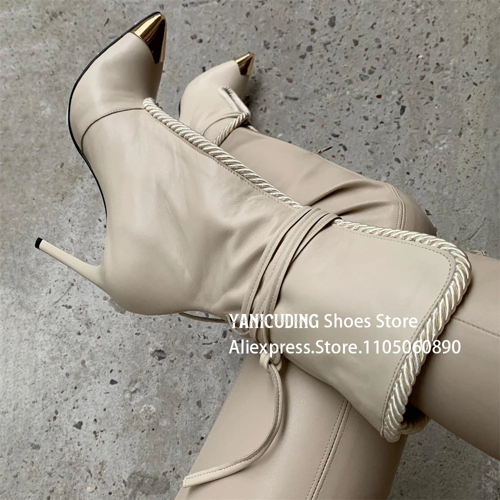 Metallic Pointed Toe Stiletto Ankle Boots for Women