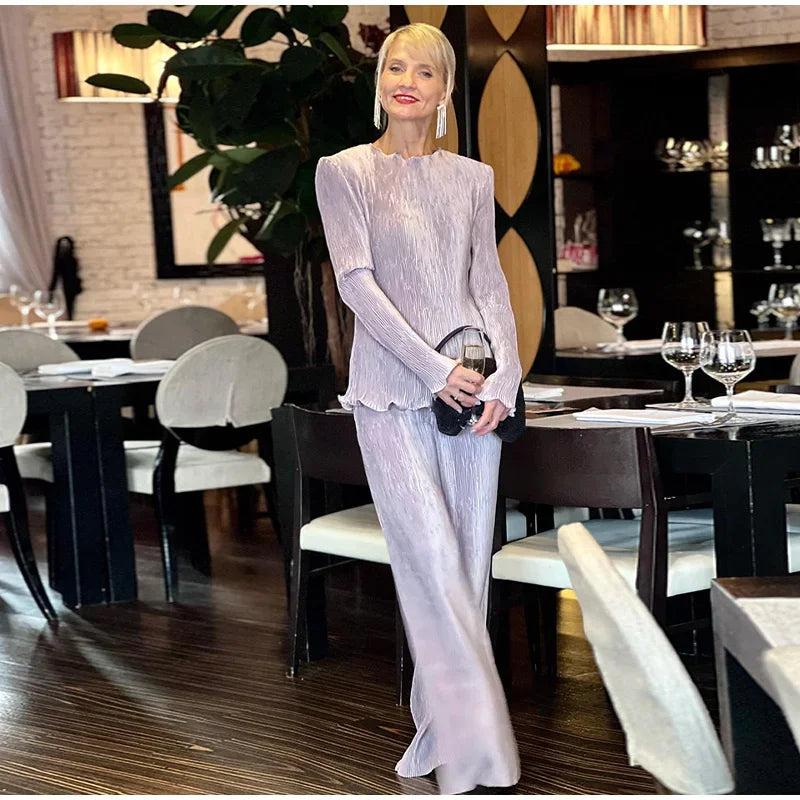 Elegant Velvet Top and Pleated Pants Set for Women
